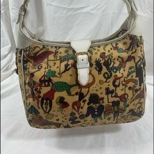 Vintage PIERO GUIDI magic circus coated canvas and leather shoulder bag purse